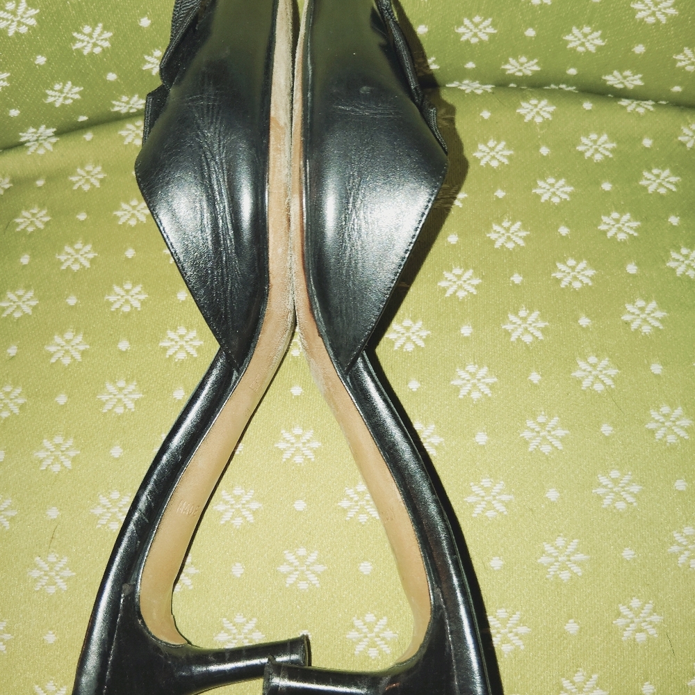 Kate Spade Black Kitten Heel Mules Bow Pointy Toe Sz 7.5 M - Picture 2 of 4
